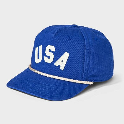 USA Baseball Hat with Rope Detail - Mighty Fine Navy Blue