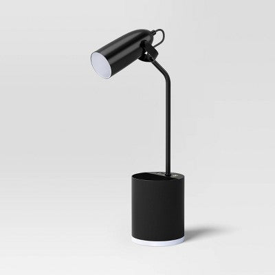 Task Table Lamp with Nightlight Ebony Integrated LED Bulb - Room Essentials