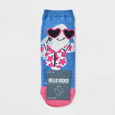 Women's Cool Shark Low Cut Socks - Heather Denim/Pink 4-10