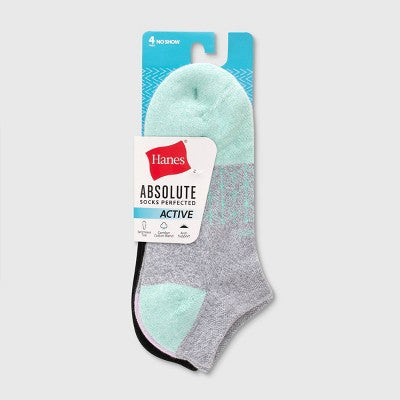 Hanes Women's 4pk Absolute Active No Show Socks - Gray/Black 5-9