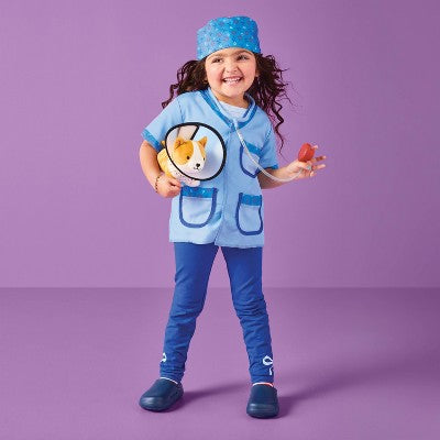 Pretend Play Doctor Costume with Scrub Top, Hat & Stethoscope 2T-3T - Gigglescape