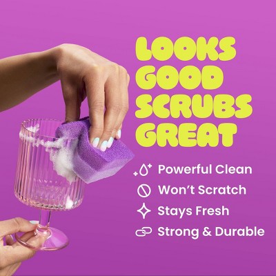 Brite by Scotch-Brite Two-Sided Scrub & Wipe Dish Sponge - Fuschia Frenzy: Foam Material