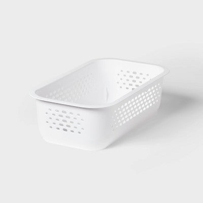 Narrow Small Decorative Plastic Bin White - Brightroom: Modern Storage with Cut-Out Handles, 13" Cube Compatible