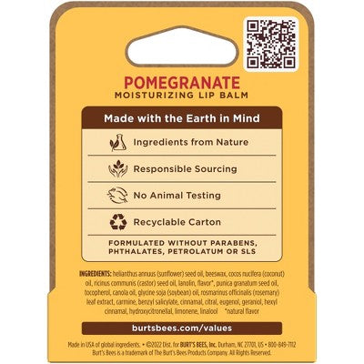 Burt's Bees Lip Balm - Pomegranate - 0.15oz: Moisturizing, Paraben-Free, Sulfate-Free, Phthalate-Free