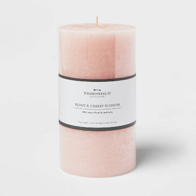 7"x4" Peony & Cherry Blossom Cozy Pillar Candle Pink - Threshold: Modern Traditional Decor, 100hr Burn Time