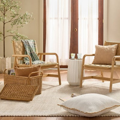 24"x24" Slub Striped Fringe Square Throw Pillow Sour Cream - Hearth & Hand with Magnolia (LOCAL PICKUP ONLY)