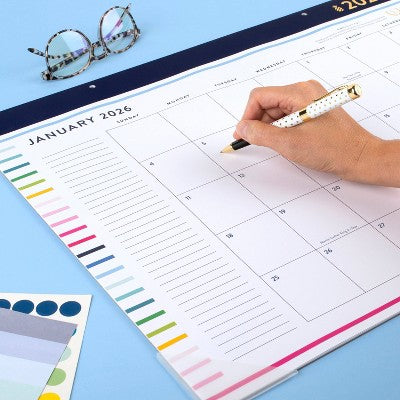 AT-A-GLANCE Emily Ley 2025-2026 22"x17.125" Monthly Desk Pad Happy Stripe