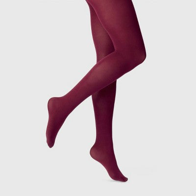 Women's 50D Opaque Tights - A New Day Dark Burgundy S/M