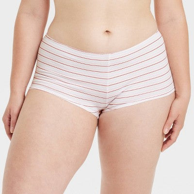 Women's 3pk Boy Shorts - Colsie Red L: Cotton Spandex Knit, Mid Rise, Botanical Pattern