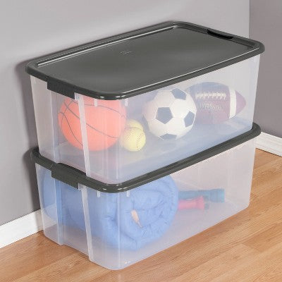 Sterilite 116 Qt Ultra Clear Latch Box Clear Base Flat Gray Lid and Latches: Stackable Storage Tote with Handles (LOCAL PICKUP ONLY)