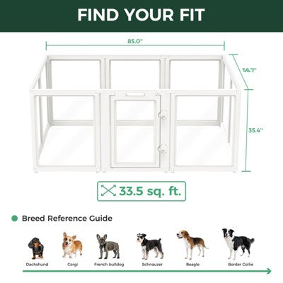 FXW AuraSpace Acrylic Indoor Dog Playpen for Medium Dogs, 35 Inch, 10 Panels, White (LOCAL PICKUP ONLY)
