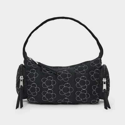 Girls' Quilted Cargo with Pockets Shoulder Bag - art class Black: Floral Pattern, Woven Softside, 16" Strap Length