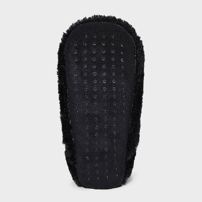 Women's Ghost Embroidered Halloween Faux Fur Pull-On Slipper Socks with Grippers - Hyde & EEK! Boutique Black/White S/M