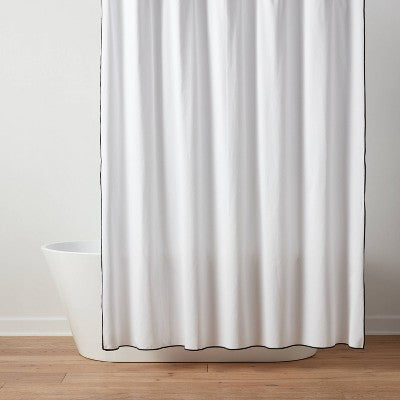 Luxe Cream and Black Border Stitch Shower Curtain - Threshold