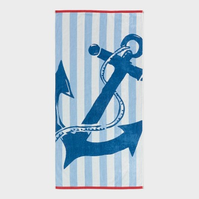 36"x72" Anchor Nautical Striped Oversized Beach Towel Blue - Room Essentials