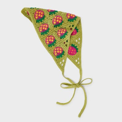 Knitted Strawberry Headscarf - Wild Fable Green: Acrylic Hair Wrap for Styling & Securing