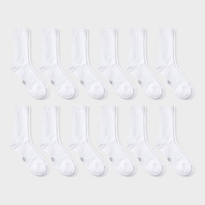Men's New 12pk Value Crew Socks - All In Motion White 6-12