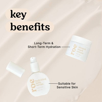Roe Wellness Mom Care Belly Bundle Bath and Body Gift Set with Stretch Mark Cream and Hydrating Belly Serum - 2pc