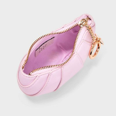 Valentine's Day Croissant Clip On Pouch - A New Day: Solid Pink Coin Purse