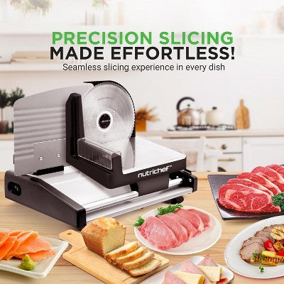 NutriChef Electric Meat Slicing Machine Precision Slicing for Meat, Cheese, and More – Efficient and Easy to Use