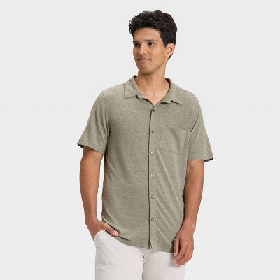 Men's Short Sleeve Button Down Shirt - All In Motion Green M
