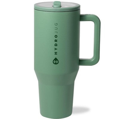 HydroJug Traveler - Water Bottle with Handle & Flip Straw - Leak Resistant Tumbler, Insulated, Stainless Steel & Rubber Base - 40 oz, Sage