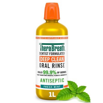 TheraBreath Deep Clean Mouthwash - Fresh Mint - 33.8 fl oz: Paraben-Free, Phthalate-Free, Formaldehyde-Free