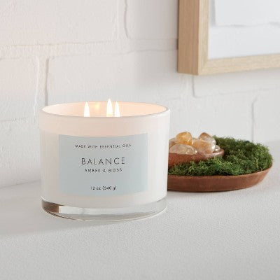 3-Wick 12oz Wood Lidded Glass Wellness Balance Candle - Threshold