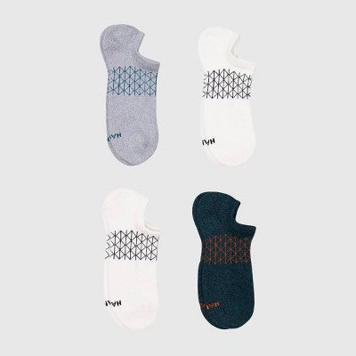 Hanes Men's 3pk +1 Absolute Active Cushioned Super No Show Socks - White/Heathered Black/Heathered Gray 6-12: Arch Support, Seamless Toe
