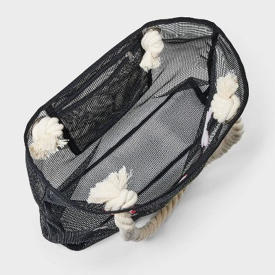 Girls' Mesh with Icons Swim Tote - art class Black: Softside Handbag, Double Handle, Fruit & Animal Patterns