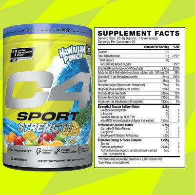 Cellucor C4 Sport Strength Pre-Workout - Hawaiian Punch Berry Blue Typhoon - 14.3oz/20 Servings