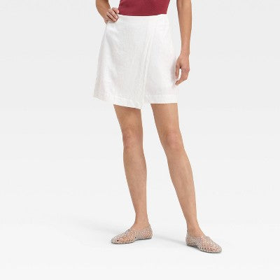 Women's Linen Blend Skort - A New Day White 6