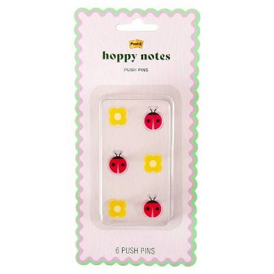 Post-it 6ct Ladybug and Yellow Flower Push Pins