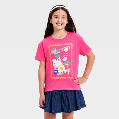 Girls' Hello Kitty Short Sleeve Graphic Jersey T-Shirt  Fuchsia L
