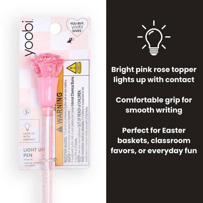 Yoobi Easter Light-Up Ballpoint Pen - Pink Rose, 1.0mm, Black Ink, Easter Basket Gift