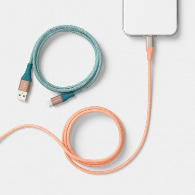 6ft USB-A to Lightning Braided Cable 2pk - heyday Deep Sage Peach