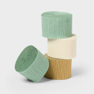 8pk Paper Crepe Streamers Sage/Cream/Gold - Spritz