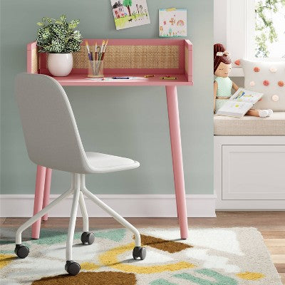 Rattan and Wood Kids' Desk Pink - Pillowfort (LOCAL PICKUP ONLY)