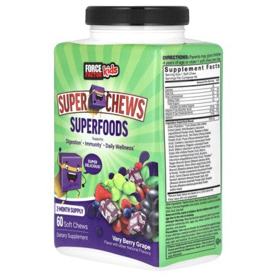 Force Factor Kids, Super Chews Superfoods, Very Berry Grape, 60 Soft Chews