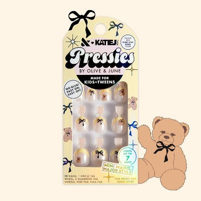 Olive & June Pressies Fake Nails - Katie J - XS/S Round - Bears and Bows