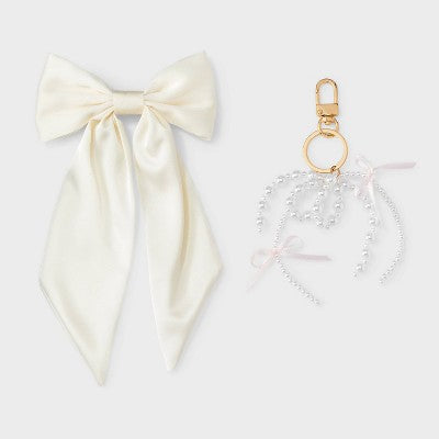 Bow Hair Barrette & Bag Charm - A New Day White