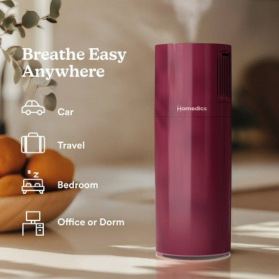 Homedics Portable Ultrasonic Humidifier with Night-Light and Aromatherapy Berry