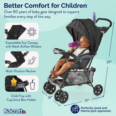 Kolcraft Cloud Premier Lightweight Stroller - Black: 5-Point Harness, Reclining Seat, Removable Cup Holders, Steel Frame (LOCAL PICKUP ONLY)