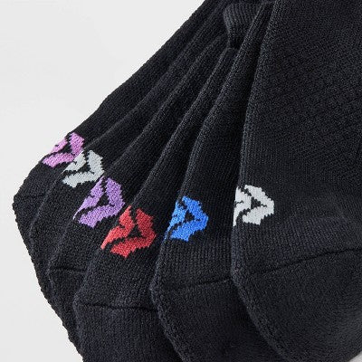 Women's 6pk Structure No Show Socks - All In Motion Black 4-10: Midweight Knit, Arch Support, Reinforced Heel & Toe