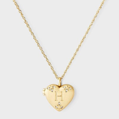 Brass Letter "H" Heart Locket with Initial Pendant Necklace - A New Day Gold