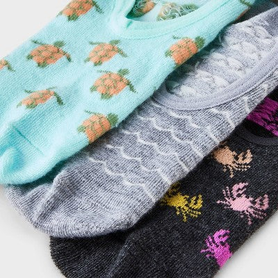 Women's Sea Life 3pk Liner Socks - Charcoal Heather/ Heather Gray/Aqua 4-10