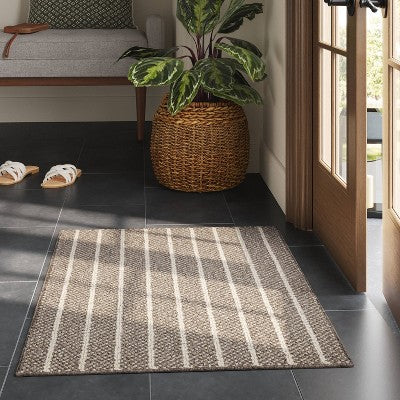 2'x3' Washable Striped Accent Rug Heathered Gray/Brown Almond - Threshold (LOCAL PICKUP ONLY)