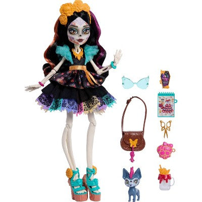 Monster High Skelita Calaveras Fashion Doll in Ruffled Dress with Pet Candelita and 7 Accessories