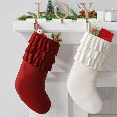20" Christmas Velvet Stocking with Ruffles White - Wondershop