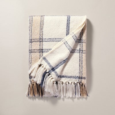 Soft Woven Plaid Throw Blanket Sour Cream/Blue - Hearth & Hand with Magnolia